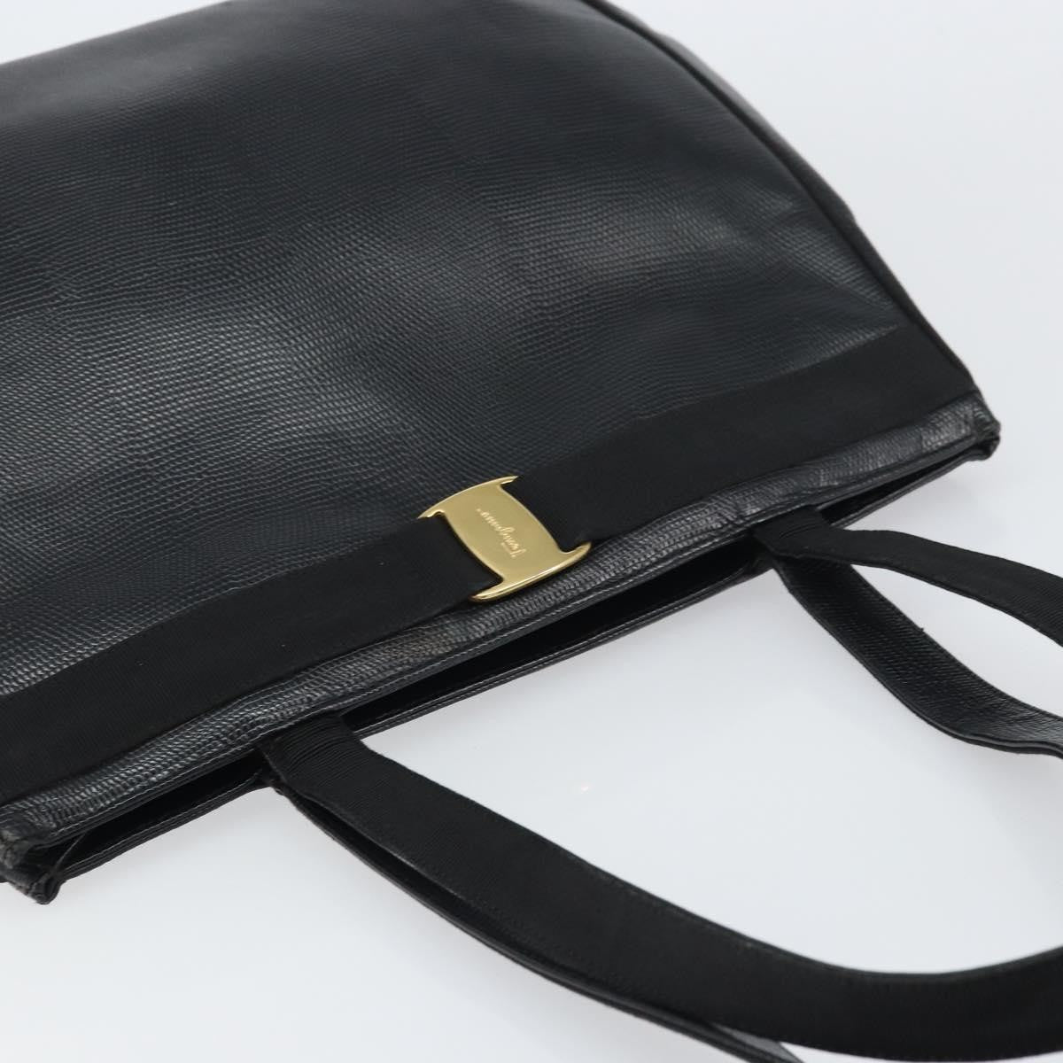 Salvatore Ferragamo Vintage Vara Bow Tote Lizard Embossed Leather, BLACK, LEATHER, Tote bag