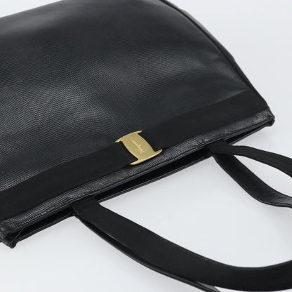 Salvatore Ferragamo Vintage Vara Bow Tote Lizard Embossed Leather, BLACK, LEATHER, Tote bag