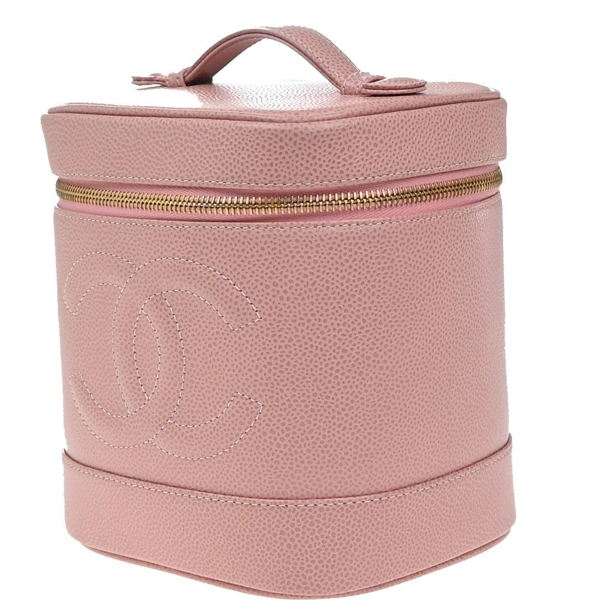 Chanel Vintage Timeless Cosmetic Case Caviar, PINK, LEATHER, Handbag