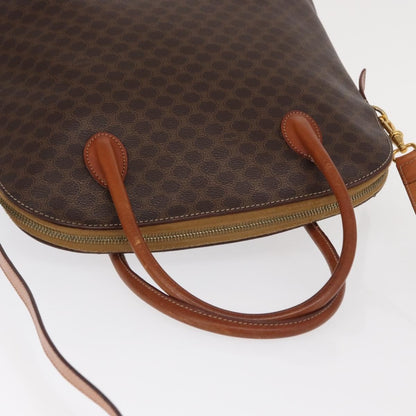 Celine Vintage Macadam Handbag Canvas and Leather, BROWN, CANVAS, Handbag