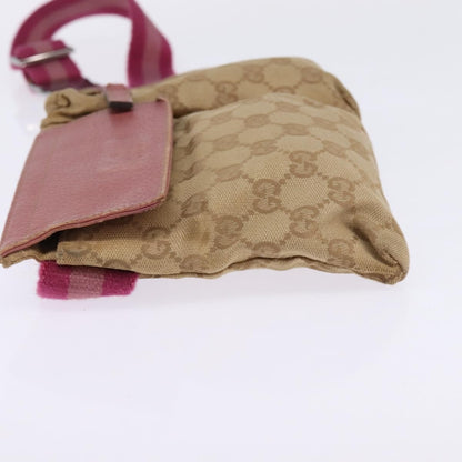Gucci Vintage Double Belt Bag GG Canvas with Leather, Beige, Canvas, Crossbody Bag