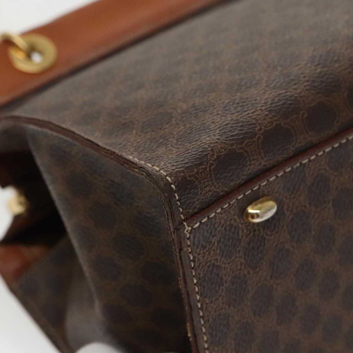 Celine Macadam Handbag Macadam with leather, BROWN, CANVAS, Handbag