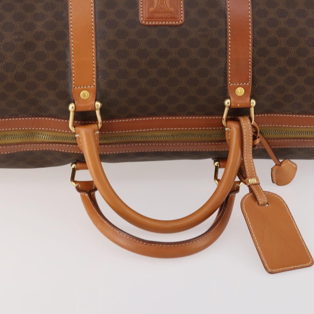 Celine Vintage Duffle Bag Canvas and Leather, Brown, Canvas, Travel Bag
