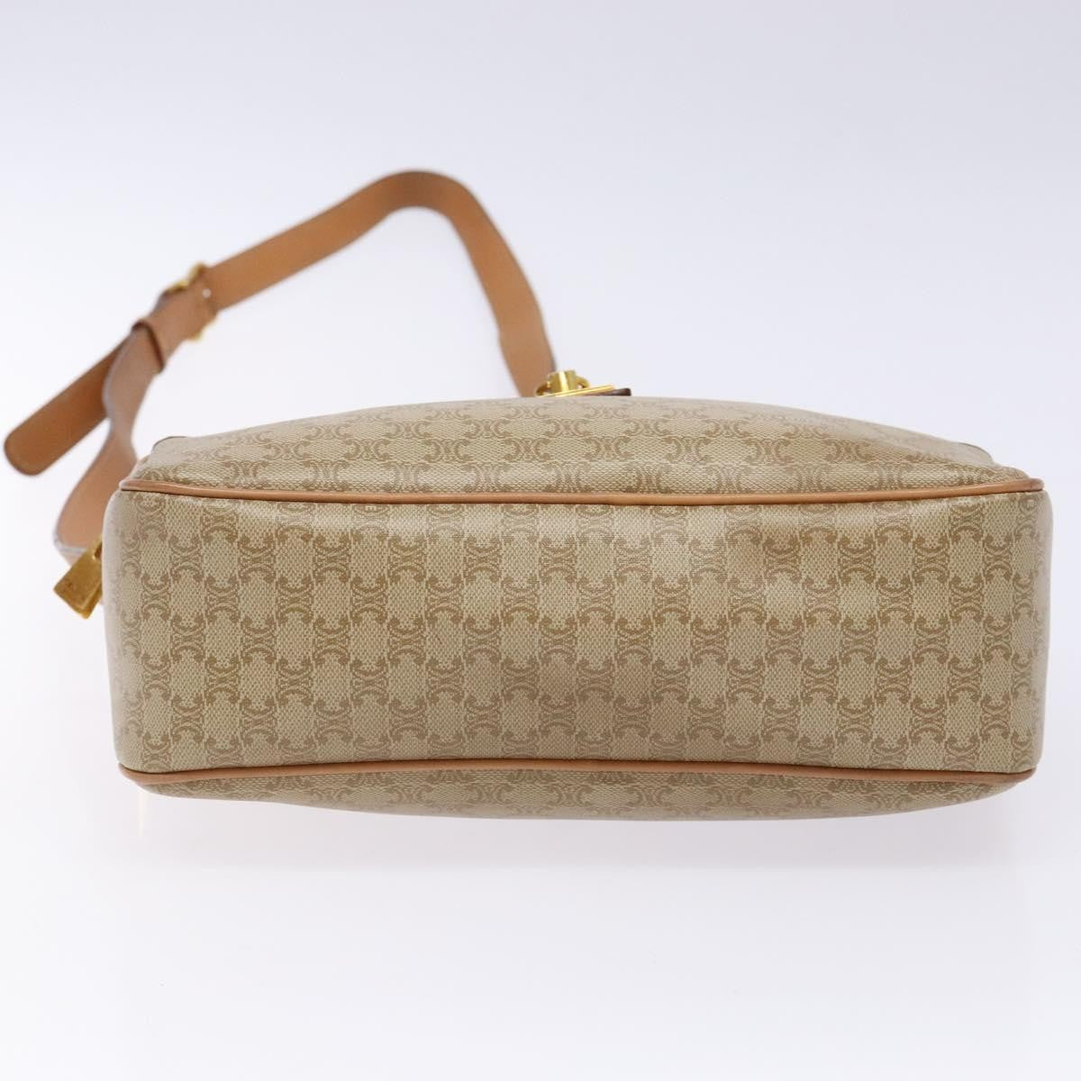 Celine Vintage Macadam Shoulder Bag Canvas and Leather, BEIGE, CANVAS, Shoulder bag