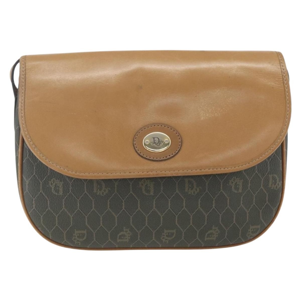 Christian Dior Vintage Honeycomb Flap Crossbody Bag Canvas and Leather, KHAKI, CANVAS, Shoulder bag