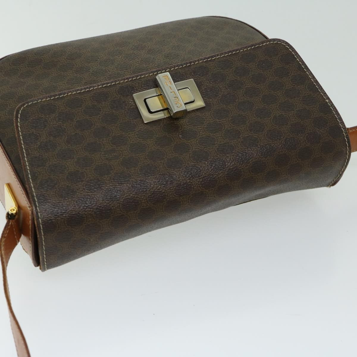 Celine Vintage Convertible Macadam Turnlock Shoulder Bag Canvas and Leather, BROWN, CANVAS, Shoulder bag