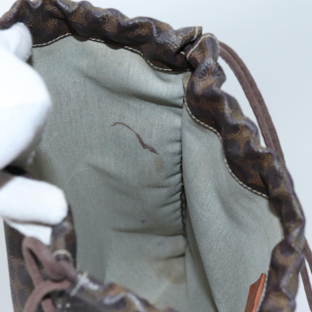 Celine Triomphe Drawstring Bucket Bag Raffia with Leather, BROWN, PVC, Shoulder bag