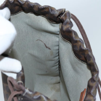 Celine Triomphe Drawstring Bucket Bag Raffia with Leather, BROWN, PVC, Shoulder bag