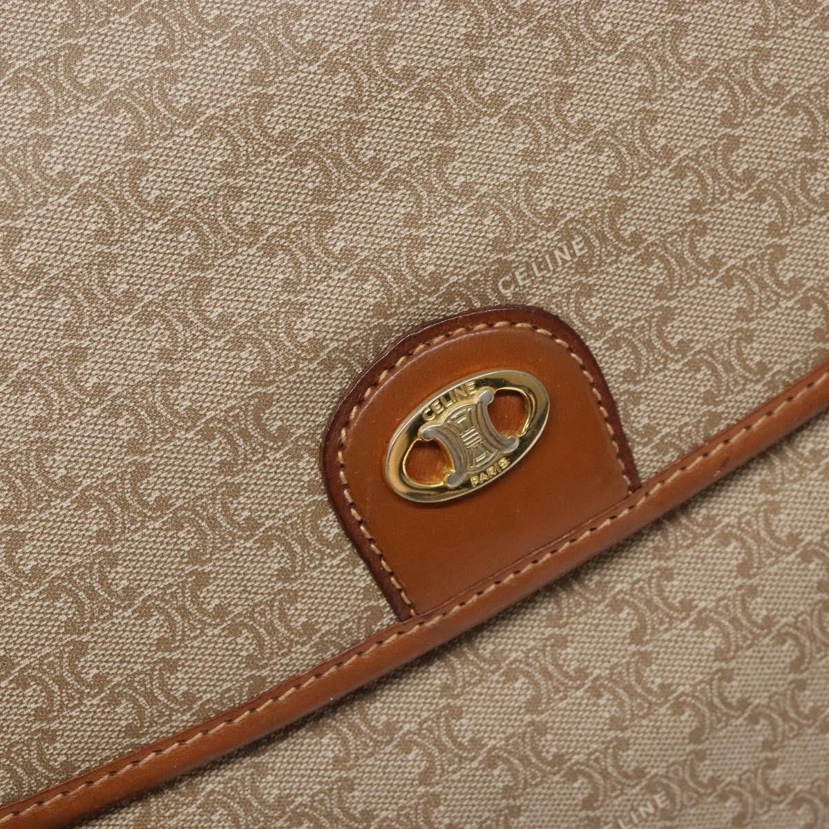 Celine Vintage Macadam Shoulder Bag Canvas and Leather, BEIGE, CANVAS, Shoulder bag