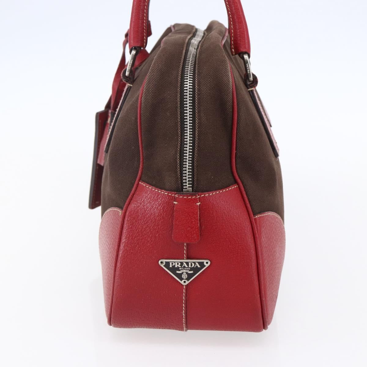 Prada Bowler Bag Canvas with Leather, BROWN, CANVAS, Handbag