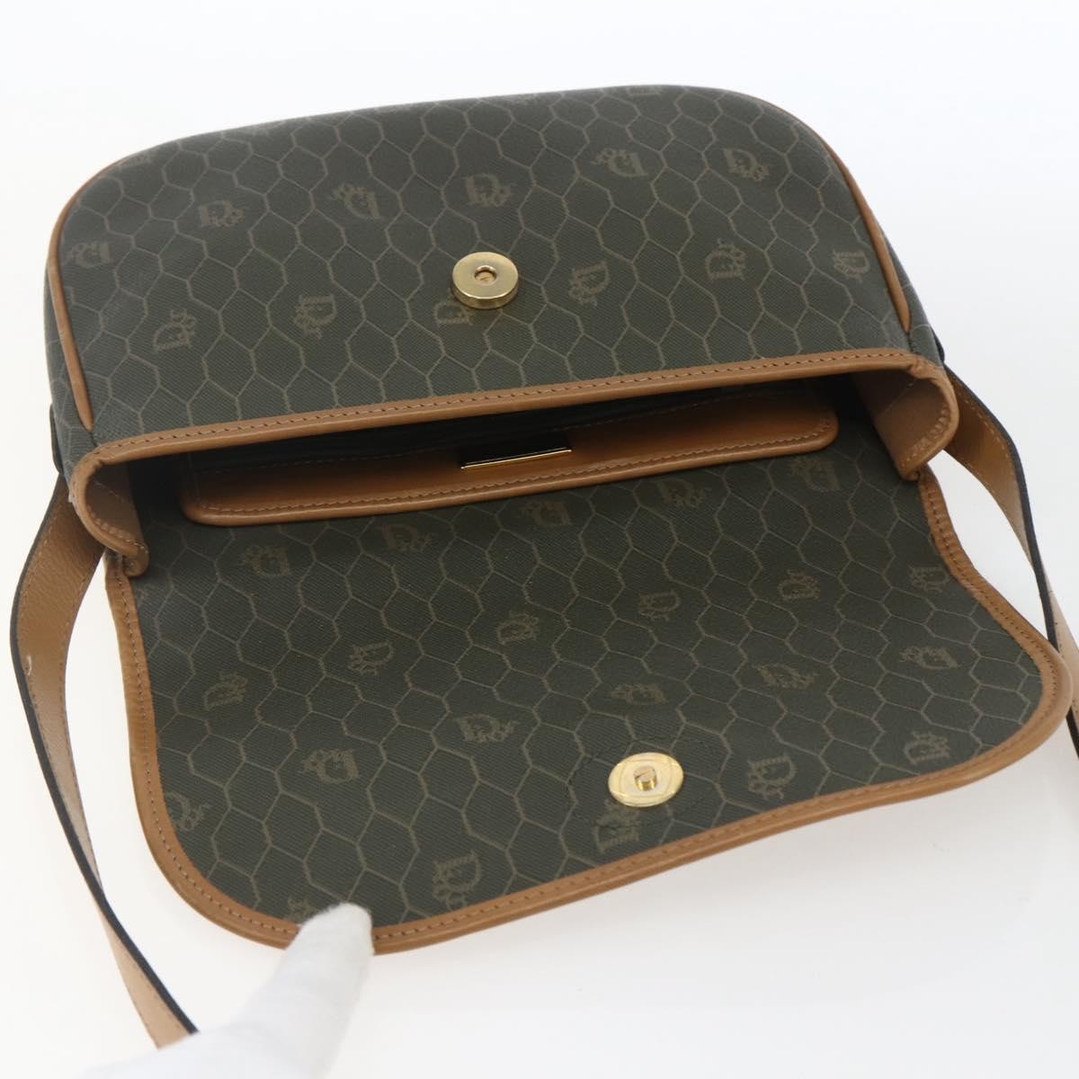 Christian Dior Vintage Honeycomb Flap Crossbody Bag Canvas and Leather, KHAKI, CANVAS, Shoulder bag