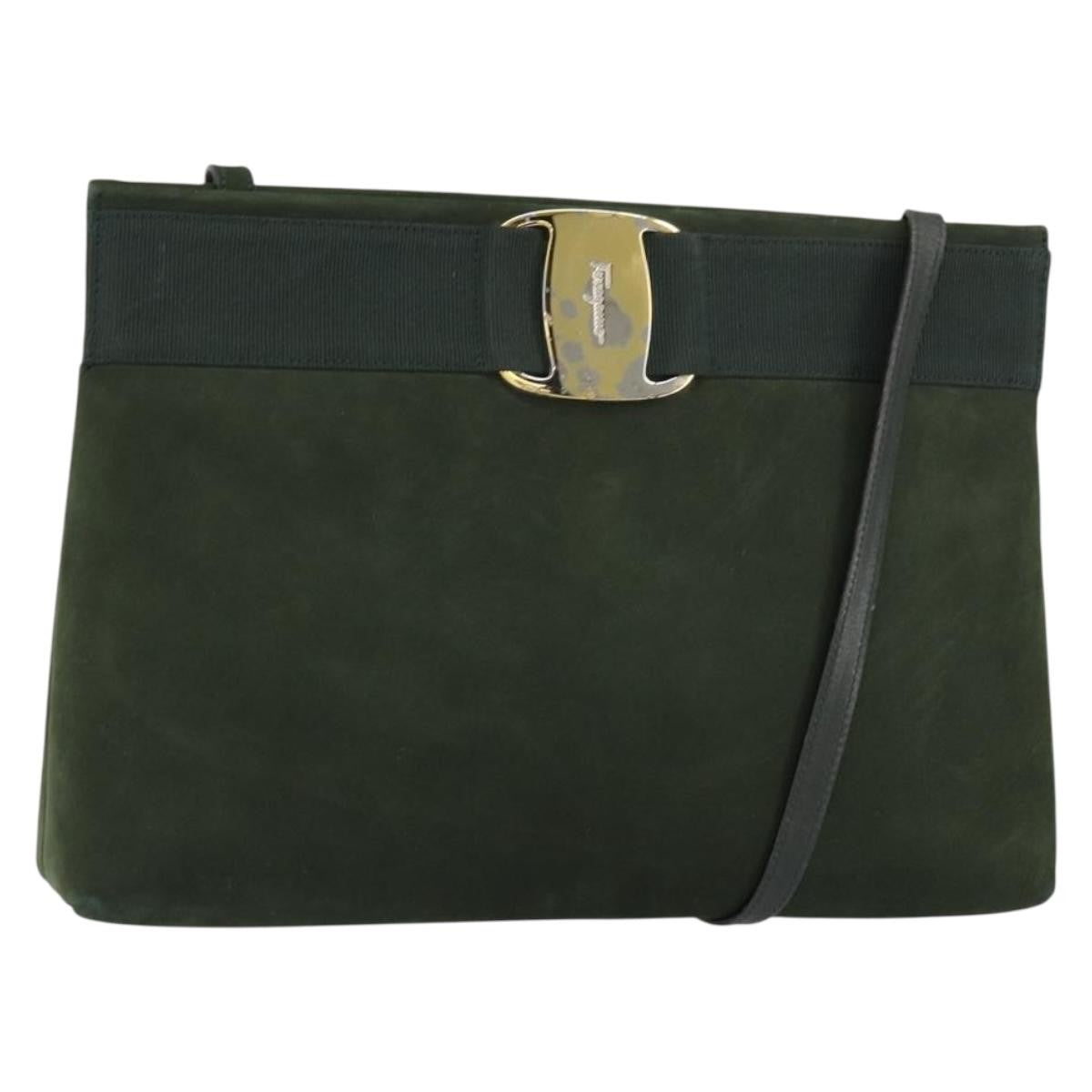 Salvatore Ferragamo Vala Shoulder Bag Suede, KHAKI, SUEDE, Shoulder bag