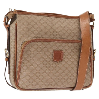Celine Vintage Macadam Shoulder Bag Canvas and Leather, BEIGE, CANVAS, Shoulder bag