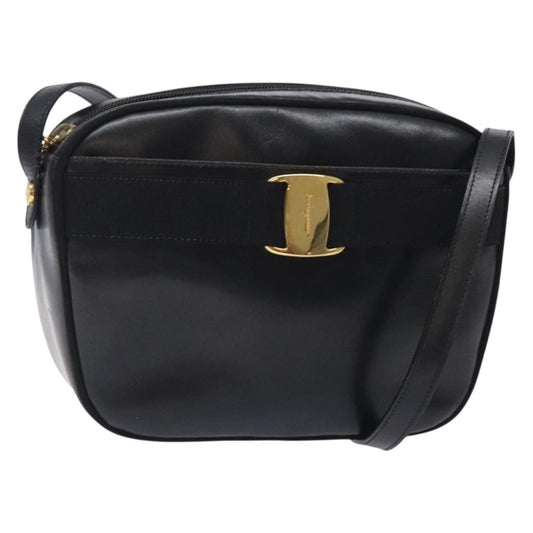 Salvatore Ferragamo Vala Shoulder Bag Leather, BLACK, LEATHER, Shoulder bag