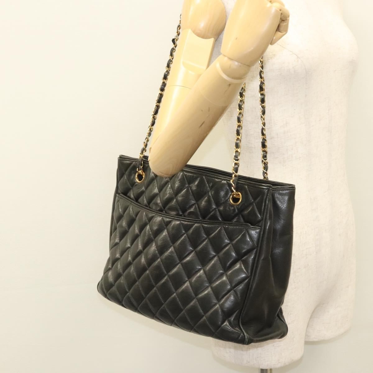 Chanel Chain Shoulder Bag Leather, Black, Leather, Shoulder Bag