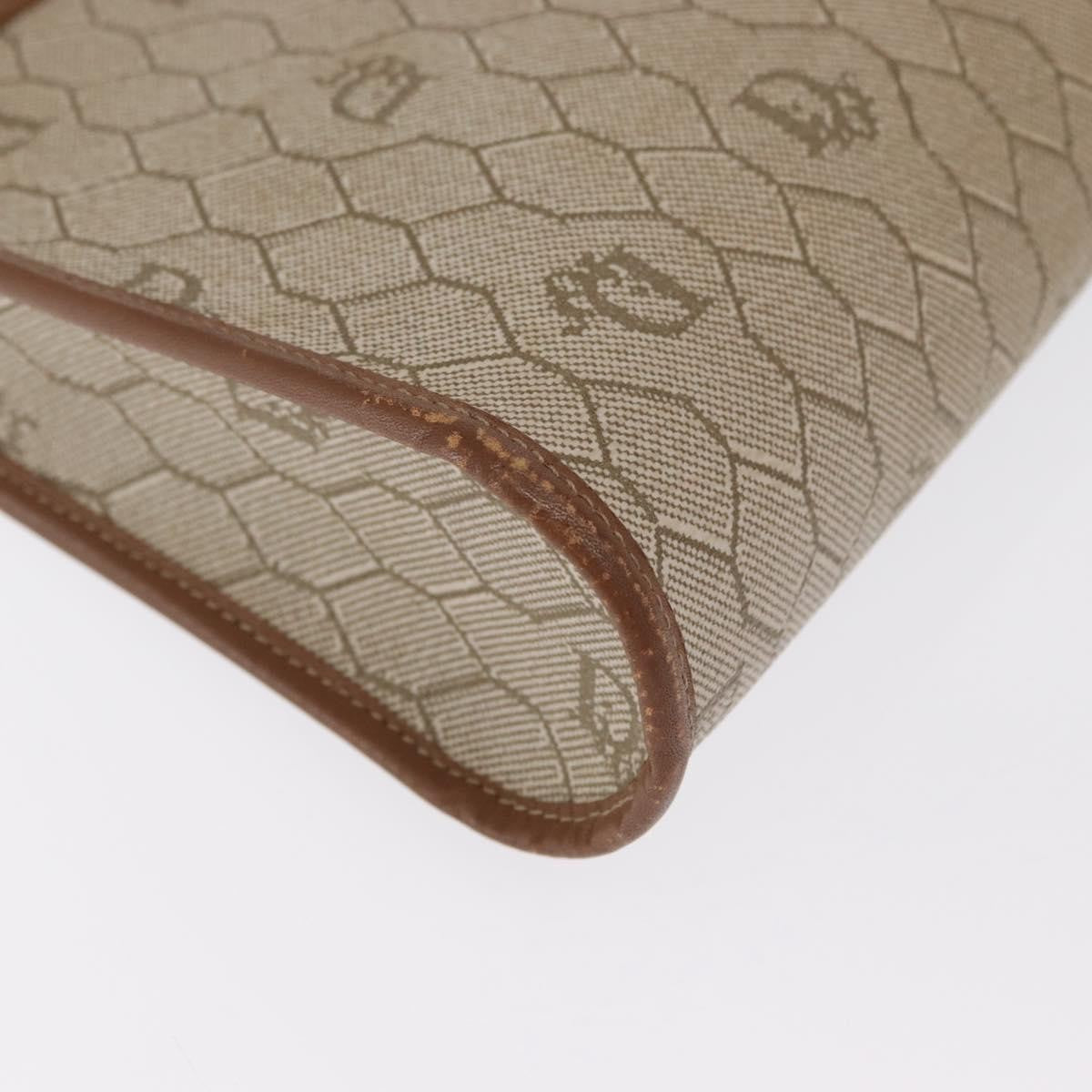 Christian Dior Vintage Honeycomb Zip Pouch Canvas and Leather, BEIGE, CANVAS, Clutche & pouche