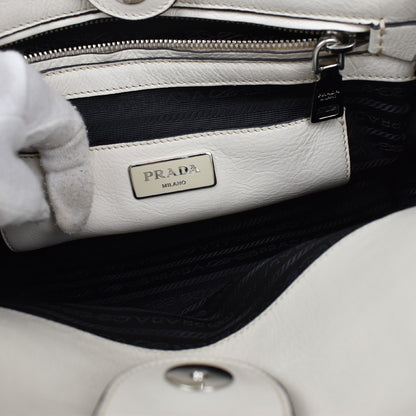 Prada Twin Pocket Shopping Tote City Calfskin, WHITE, LEATHER, Handbag
