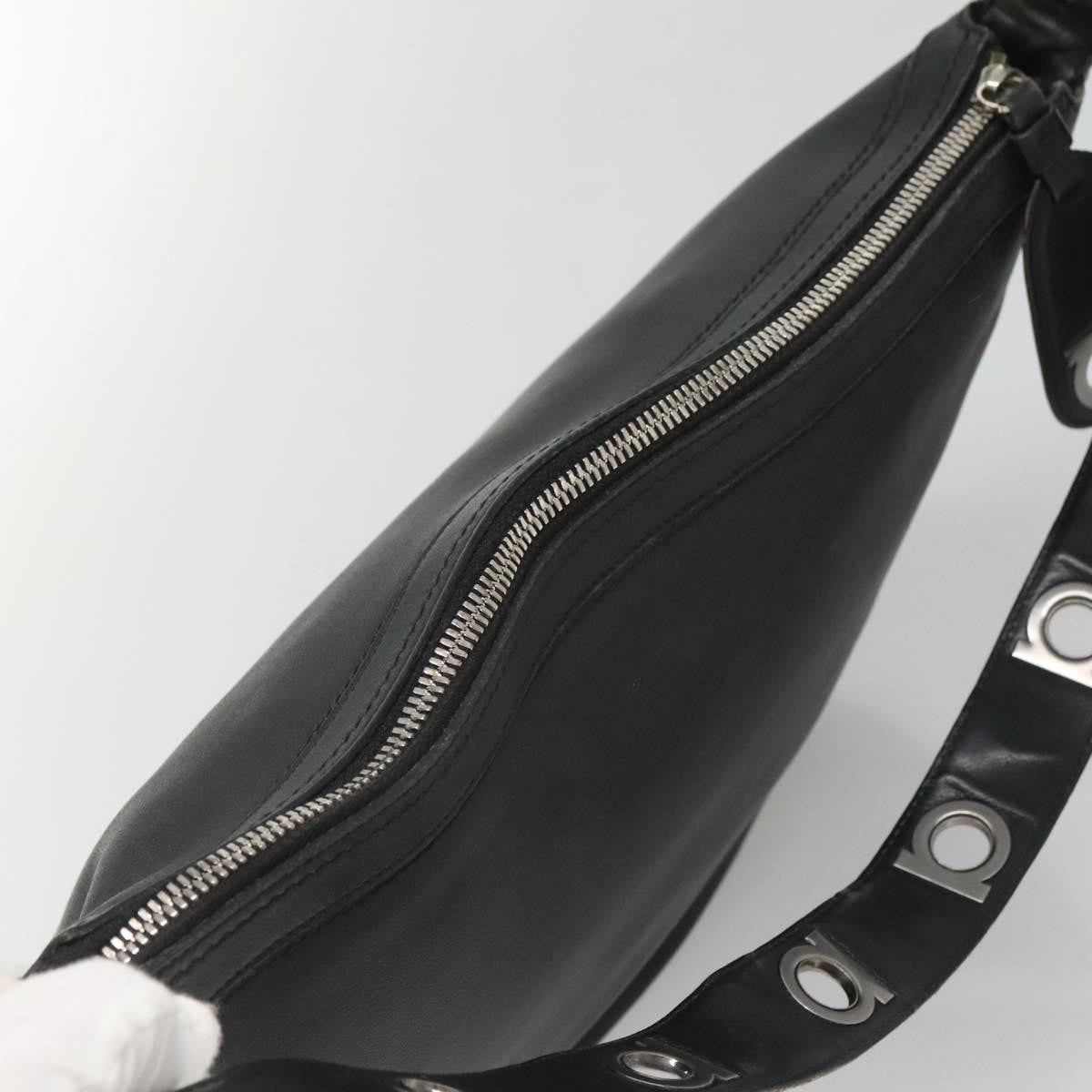 Salvatore Ferragamo Gancini Shoulder Bag Leather, BLACK, LEATHER, Shoulder bag