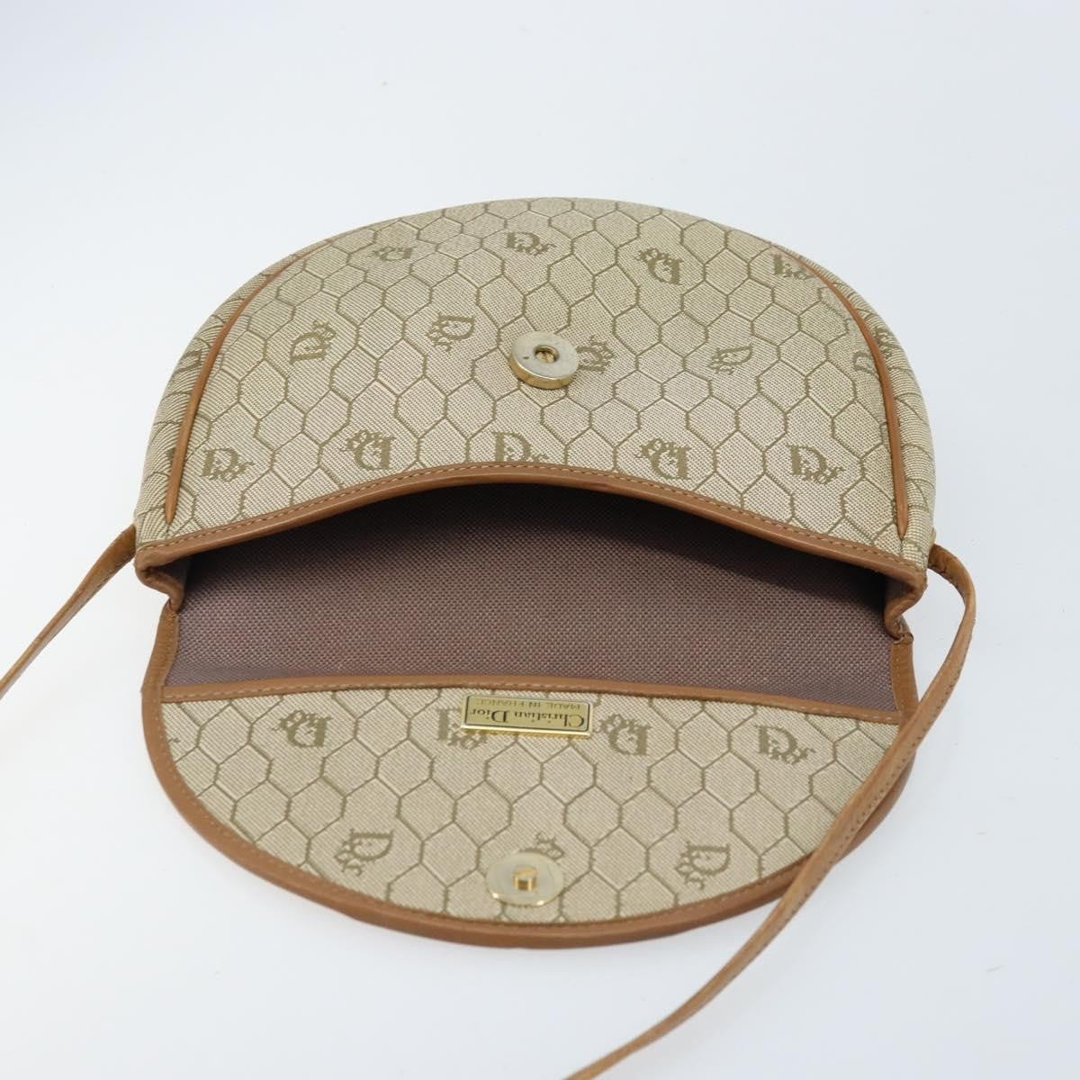 Christian Dior Vintage Honeycomb Shoulder Bag Canvas and Leather, BEIGE, CANVAS, Shoulder bag