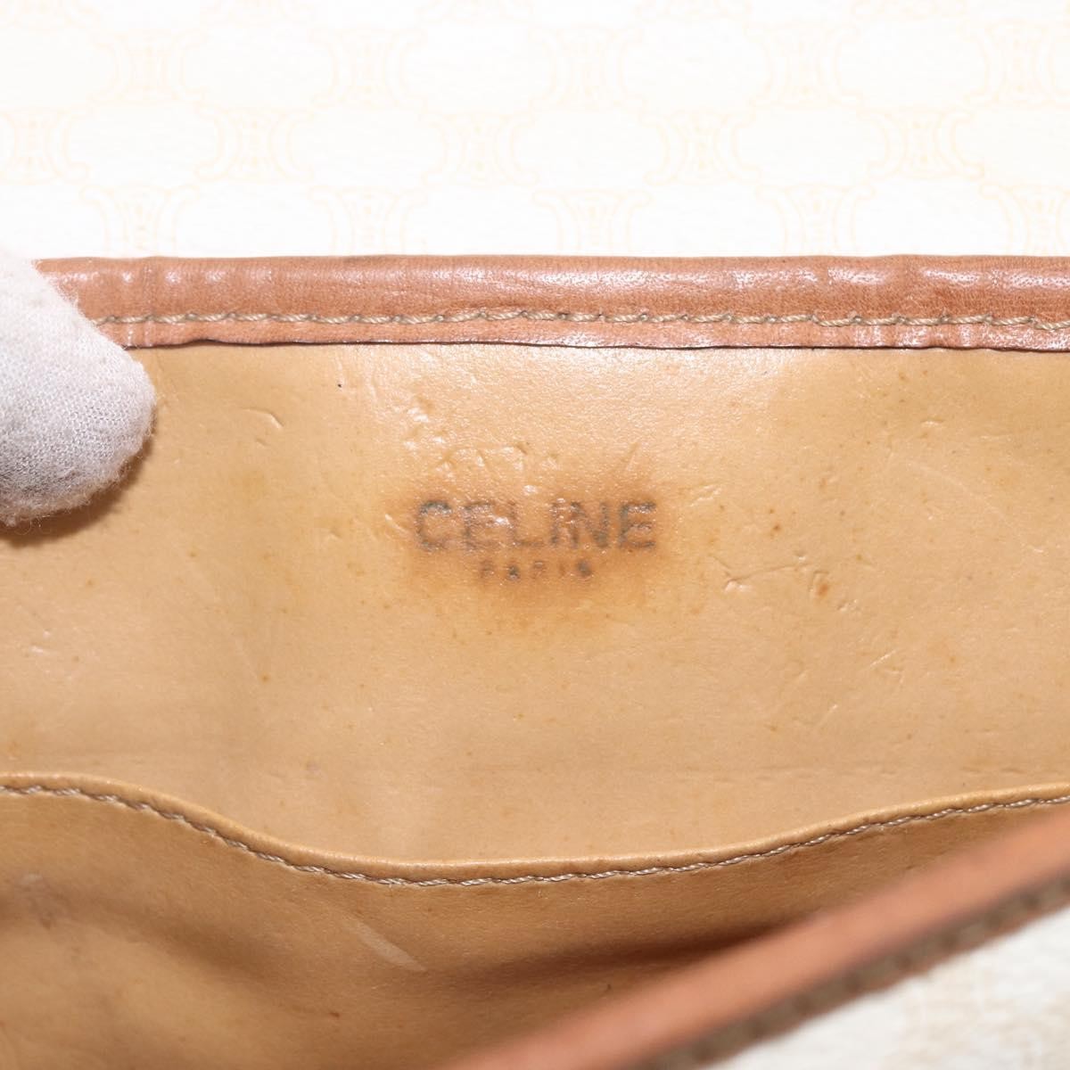 Celine Vintage Macadam Shoulder Bag Canvas and Leather, WHITE, CANVAS, Shoulder bag