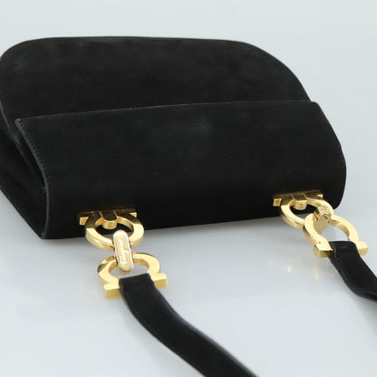 Salvatore Ferragamo Gancini Shoulder Bag Suede, BLACK, SUEDE, Shoulder bag