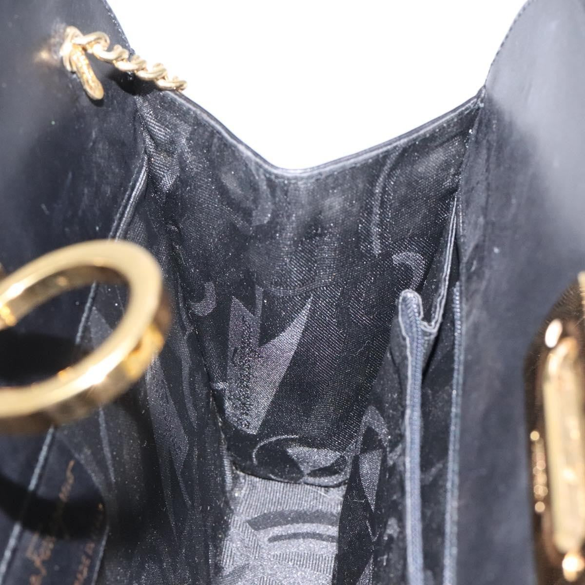 Salvatore Ferragamo Vintage Gancini Chain Shoulder Bag Leather, BLACK, LEATHER, Shoulder bag