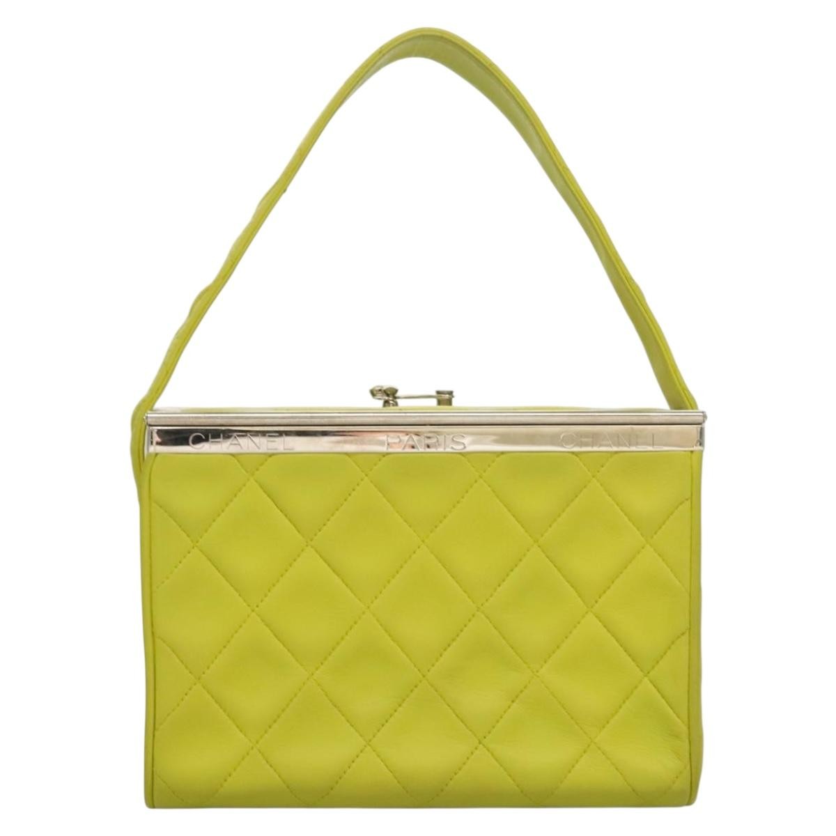 Chanel Vintage Metal Box Bag Quilted Lambskin, Green, Leather, Handbag