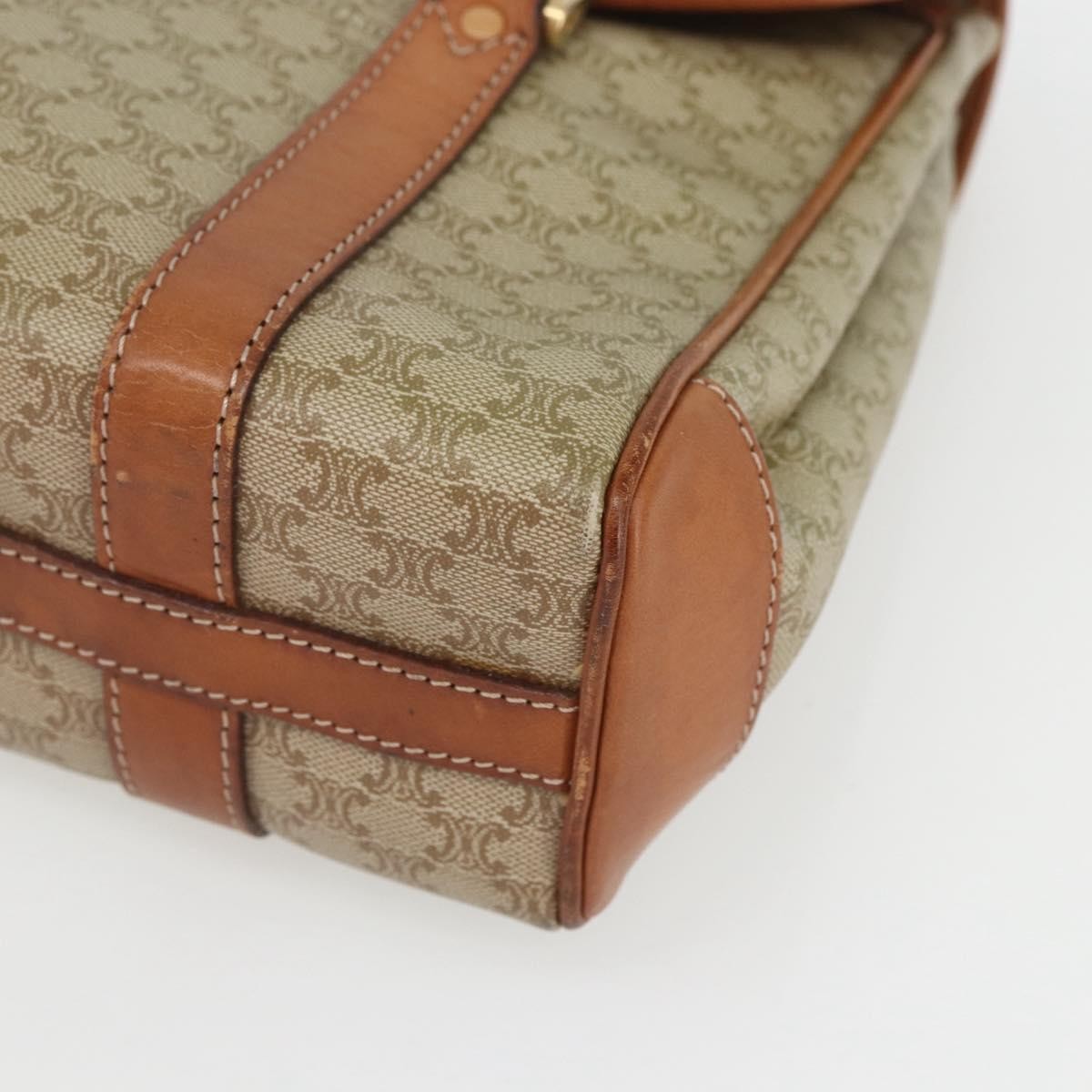 Celine Vintage Macadam Handbag Canvas and Leather, BEIGE, CANVAS, Handbag