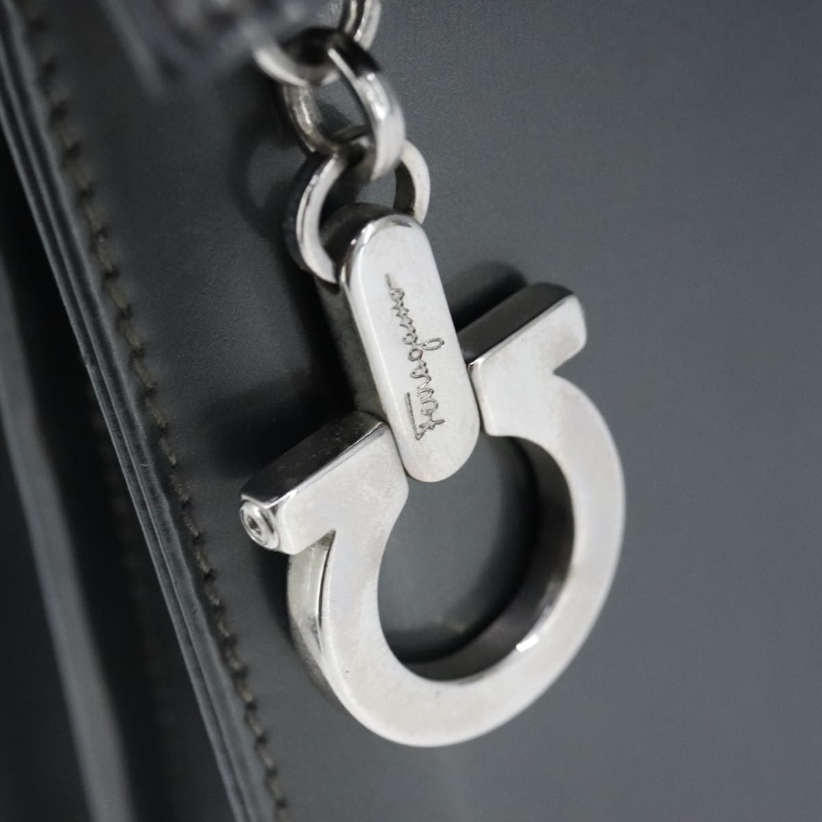 Salvatore Ferragamo Gancini handbag Leather, BLACK, LEATHER, Handbag