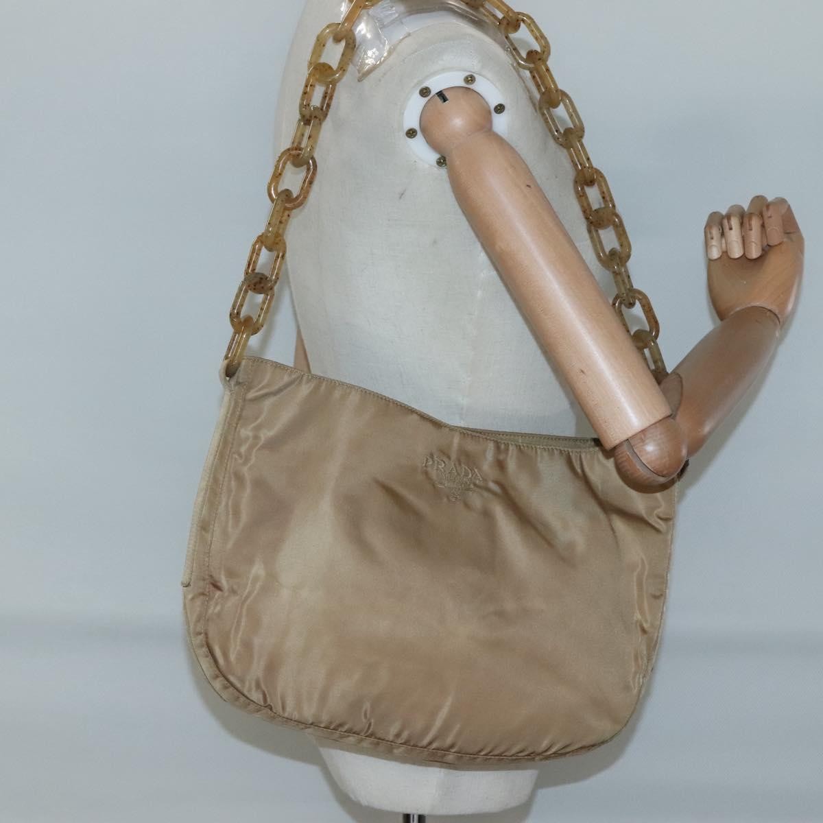 Prada Vintage Chain Shoulder Bag Tessuto, BEIGE, NYLON, Shoulder bag