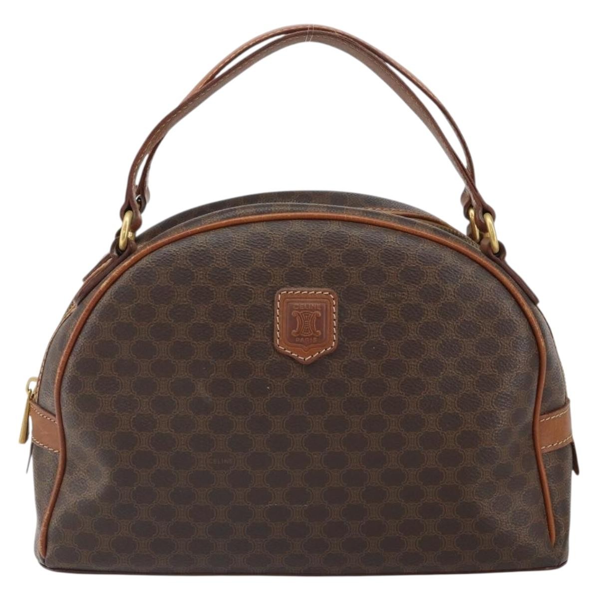 Celine Vintage Macadam Handbag Canvas and Leather, BROWN, CANVAS, Handbag