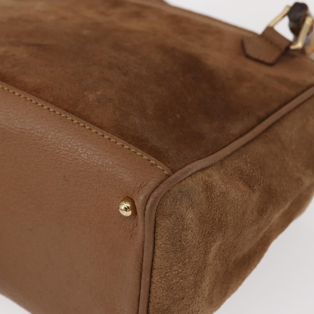 Gucci Vintage Bamboo Front Pocket Tote Suede, BROWN, SUEDE, Tote bag