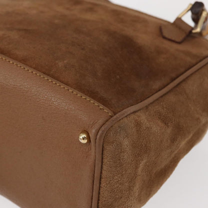 Gucci Vintage Bamboo Front Pocket Tote Suede, BROWN, SUEDE, Tote bag