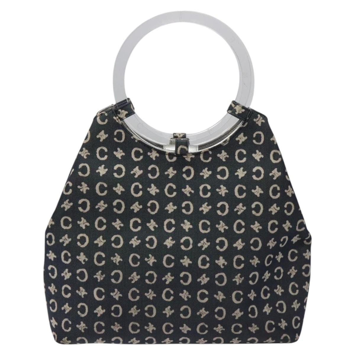 Celine C Sulky Shoulder bag Canvas and Leather, NAVY, CANVAS, Shoulder bag