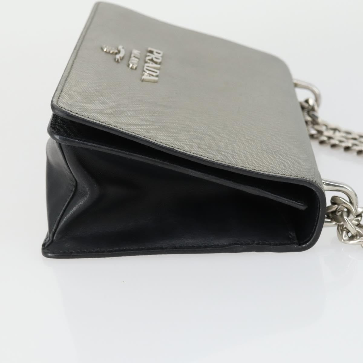 Prada Chain Flap Bag Saffiano Leather, SILVER, LEATHER, Shoulder bag
