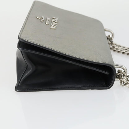Prada Chain Flap Bag Saffiano Leather, SILVER, LEATHER, Shoulder bag