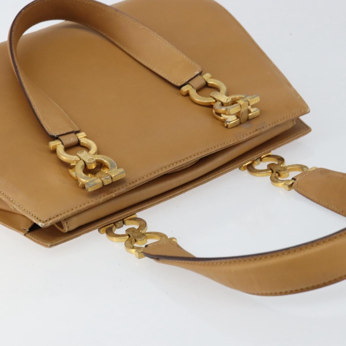 Salvatore Ferragamo Gancini handbag Leather, BEIGE, LEATHER, Handbag