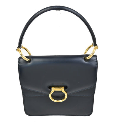Celine Gancini Handbag Leather, NAVY, LEATHER, Handbag