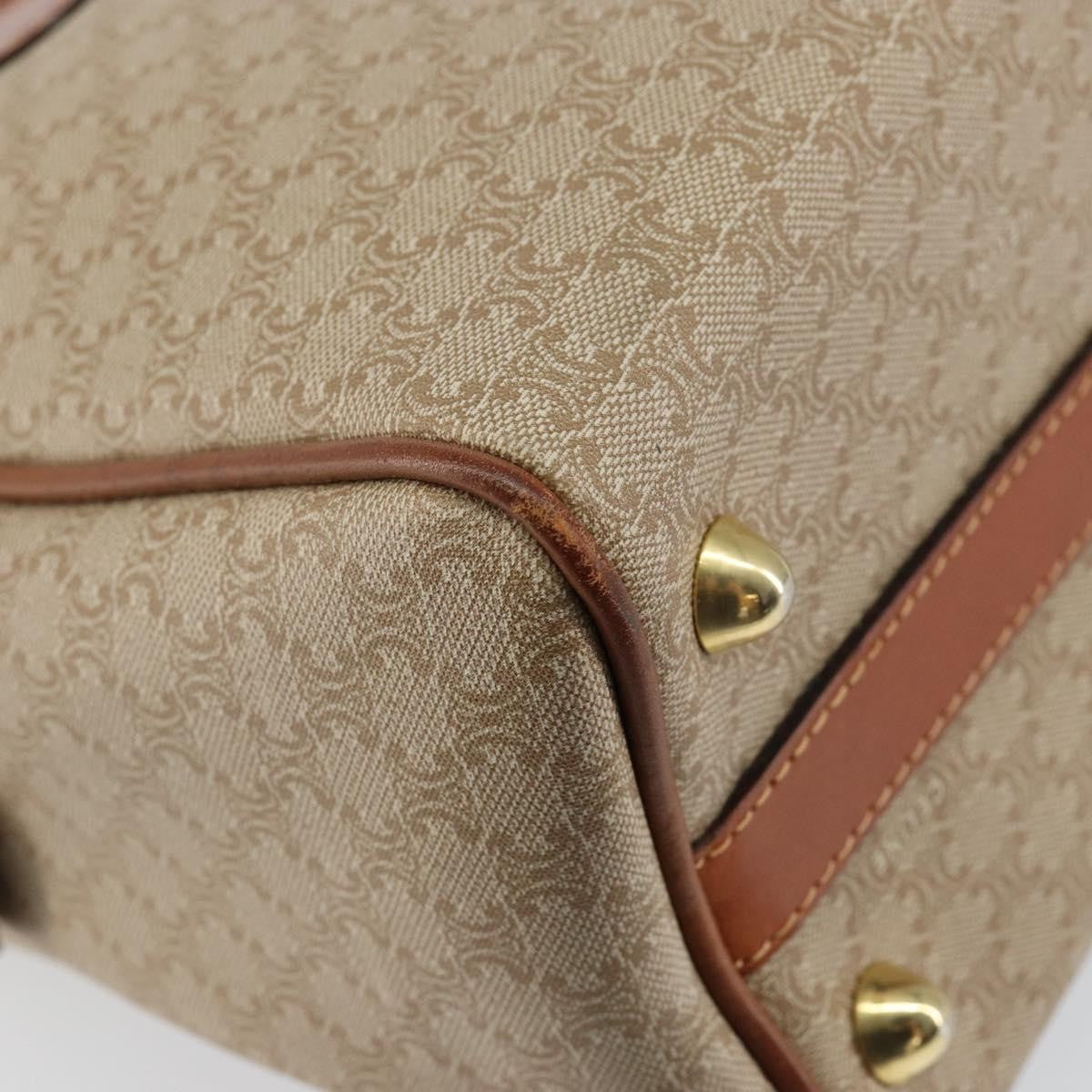 Celine Vintage Macadam Handbag Canvas and Leather, BEIGE, CANVAS, Handbag