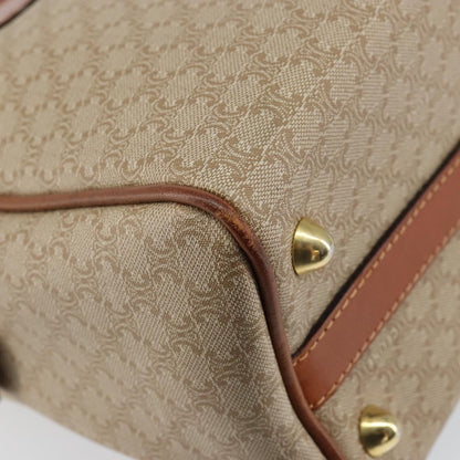 Celine Vintage Macadam Handbag Canvas and Leather, BEIGE, CANVAS, Handbag