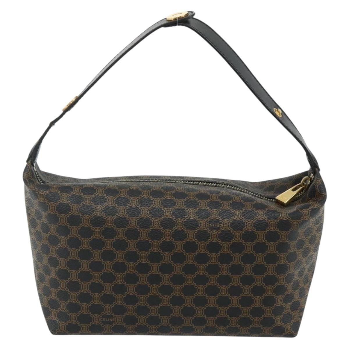 Celine Vintage Macadam Shoulder Bag Macadam Canva  Vinyl, Black, Canvas, Handbag