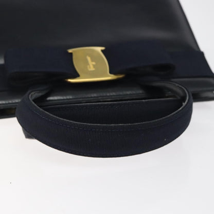 Salvatore Ferragamo Convertible Vara Bow Tote Leather, NAVY, LEATHER, Tote bag