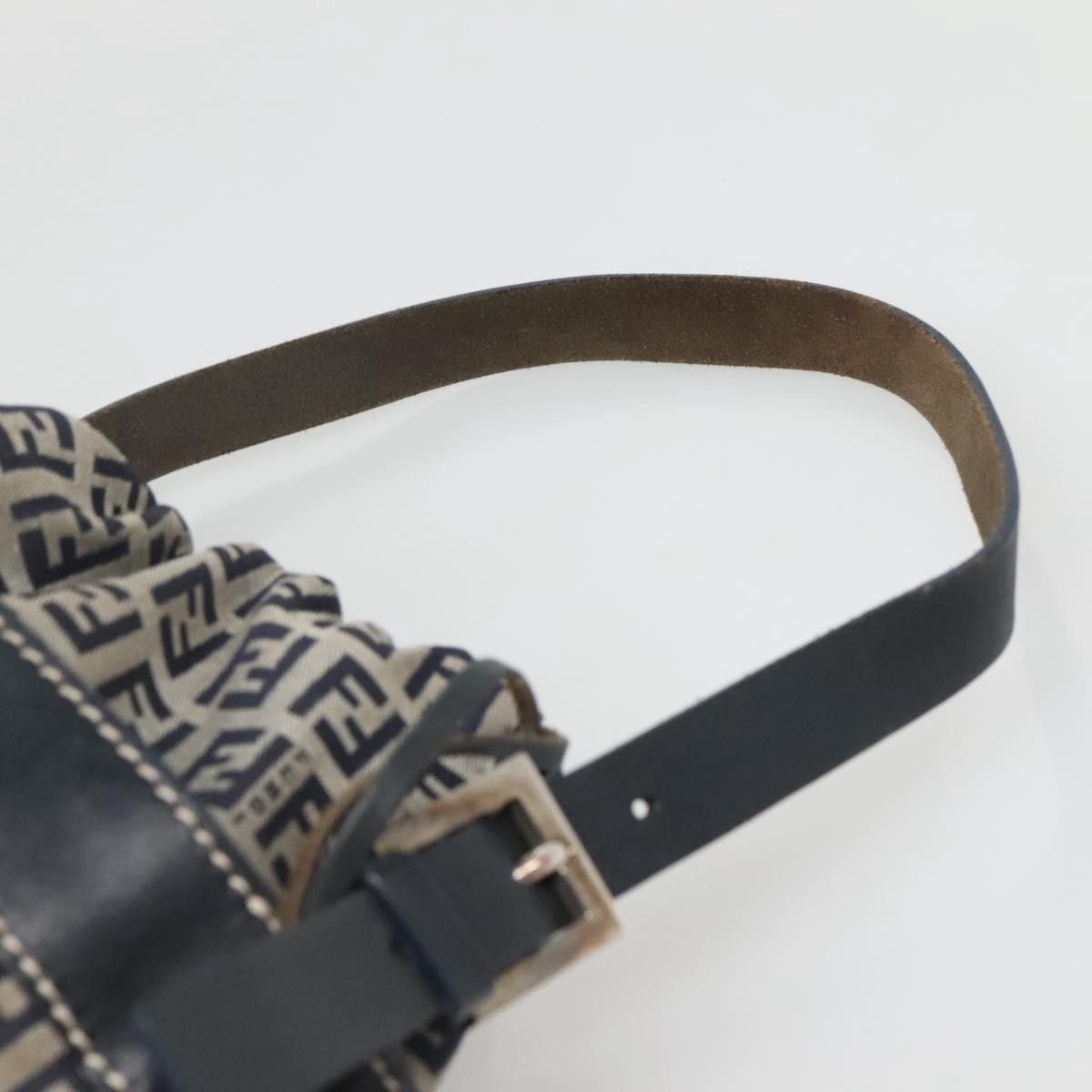 Fendi FF Logo Mon Tresor Bucket Bag Printed Shearling with Leather, NAVY, CANVAS, Shoulder bag