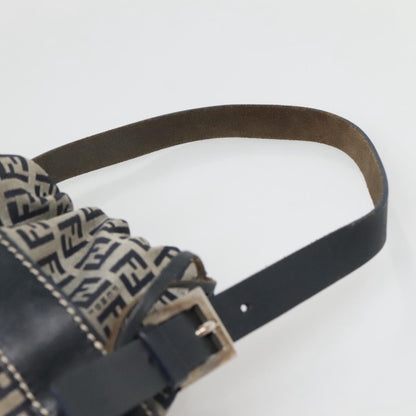 Fendi FF Logo Mon Tresor Bucket Bag Printed Shearling with Leather, NAVY, CANVAS, Shoulder bag