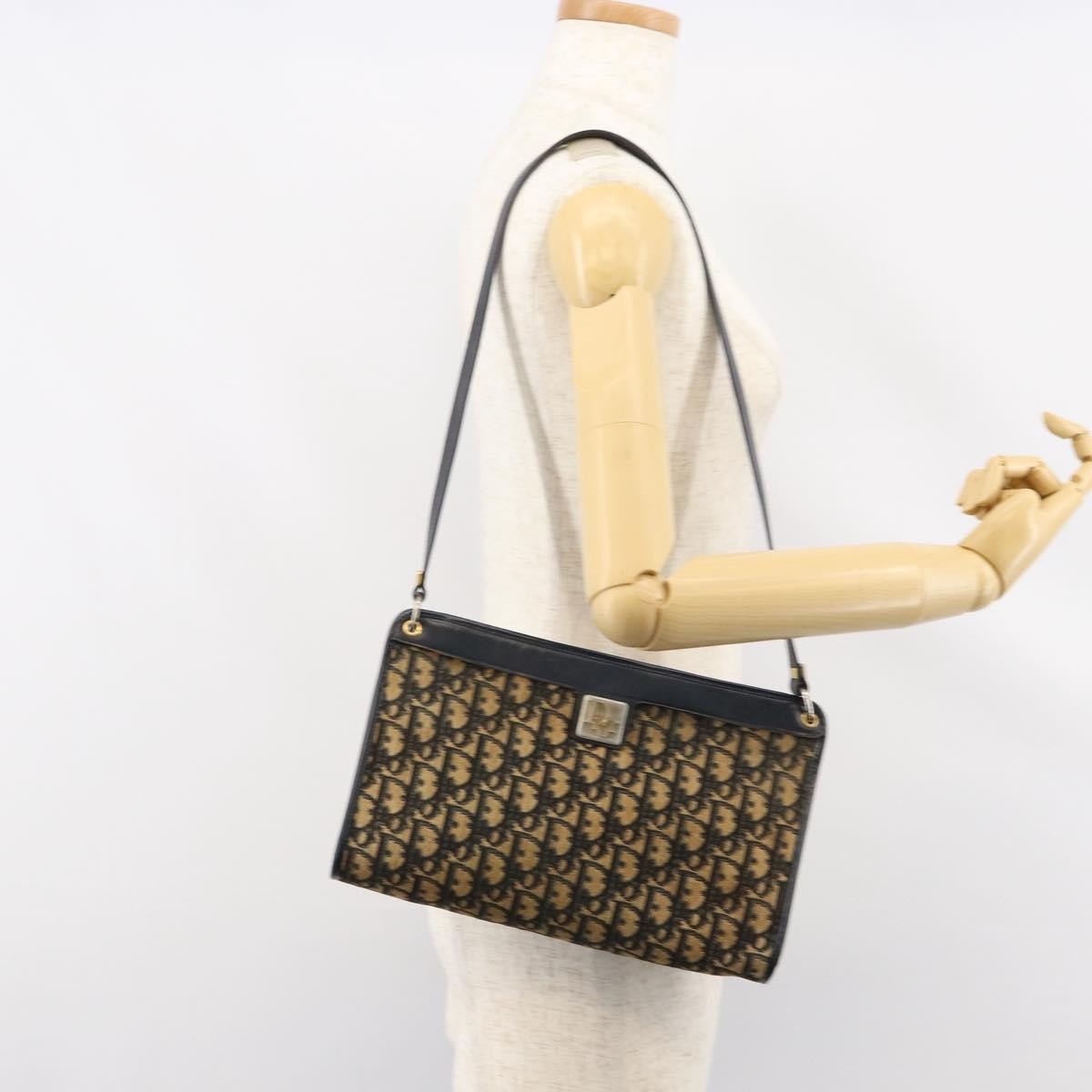 Christian Dior Vintage Trotter Shoulder Bag Canvas, NAVY, CANVAS, Shoulder bag