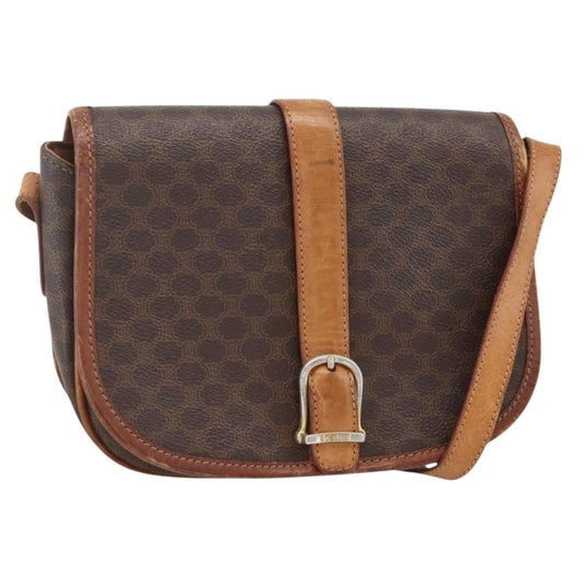 Celine Vintage Macadam Shoulder Bag Canvas and Leather, Brown, Canvas, Shoulder Bag