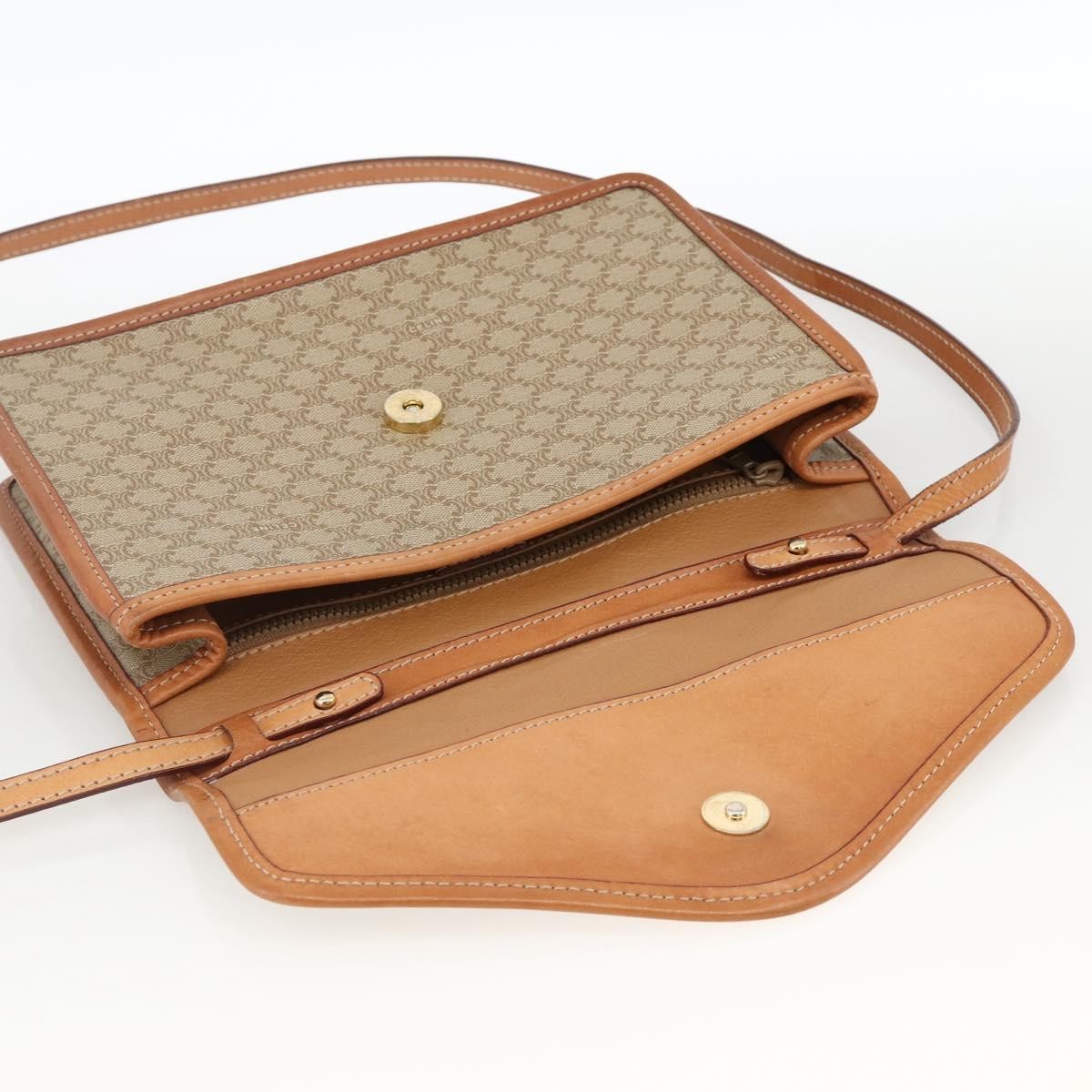 Celine Vintage Macadam Circle Logo Shoulder Bag Canvas and Leather, Beige, Canvas, Shoulder Bag
