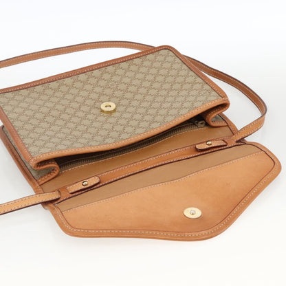 Celine Vintage Macadam Circle Logo Shoulder Bag Canvas and Leather, Beige, Canvas, Shoulder Bag