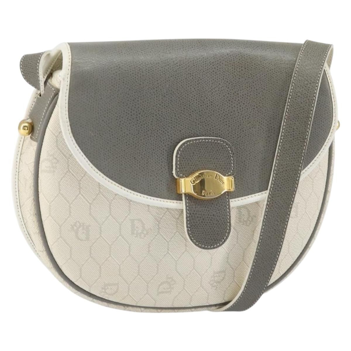 Christian Dior Vintage Honeycomb Flap Crossbody Bag Canvas and Leather, WHITE, CANVAS, Shoulder bag