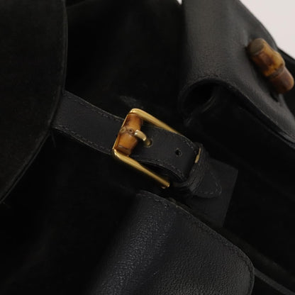 Gucci Vintage Bamboo Backpack Suede and Leather, Black, Suede, Backpack